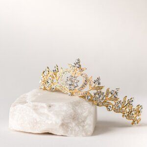 Gold Rhinestone Half Circle Bridal Tiara